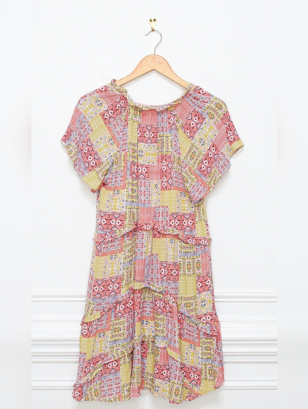 Anthropologie Robin Floral Patchwork Tiered Mini Dress Size S Boho Eclectic - Picture 8 of 10